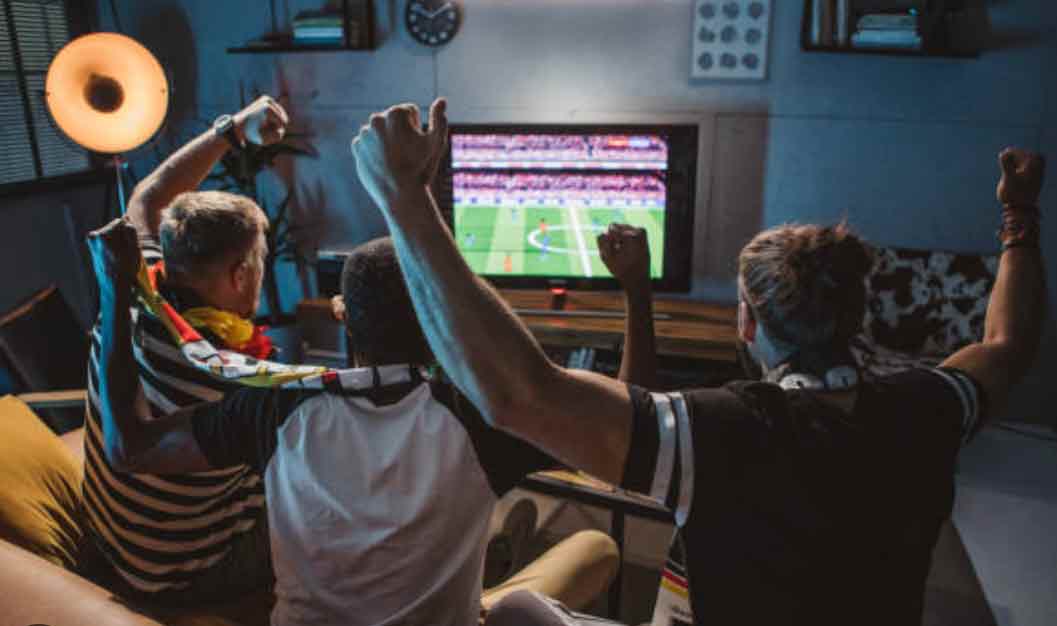 Group of friends cheering at a sports event
