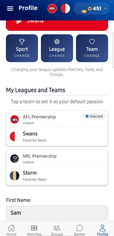 Mates Picks league and team picker